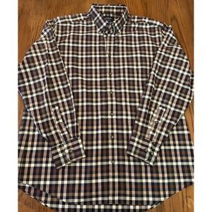 Charles Tyrwhitt Shirt Mens XL Brown Plaid Preppy‎ Non Iron Classic Fit